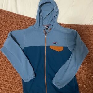 Patagonia Blue and Orange Fleece Hoodie